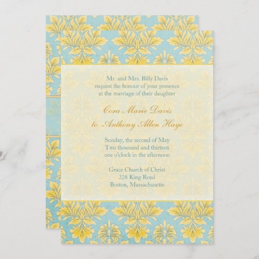 Invitation Elle Damask Light Blue Mariage initiation (Devant / Derrière)