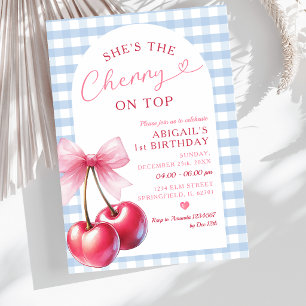 Invitation Elle est Cerise sur le dessus Bleu Gingham Rose An