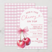 Invitation Elle est cerise sur le dessus En vichy rose Bow d' (Devant / Derrière)