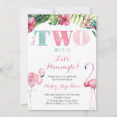 Invitation Elle est DEUX cartons de fête Flamant rose de 2e a (Devant)