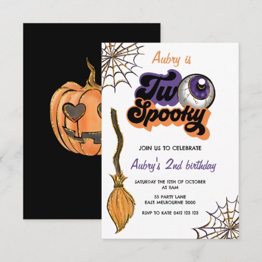 Invitation Elle Est Deux Éffrayants Deuxième Anniversaire Hal (Devant / Derrière)