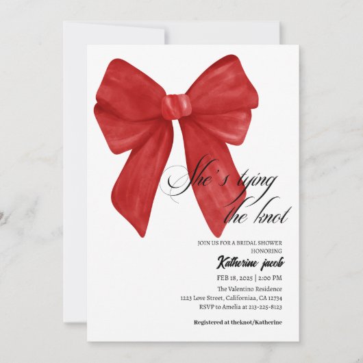 Invitation Elle est en train de nouer le noeud rouge Bow nupt (Devant)