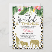 Invitation Elle est folle et trois Safari, 3e anniversaire (Devant)
