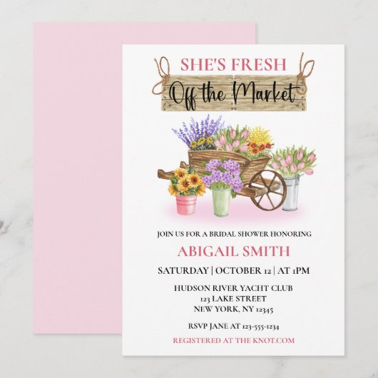 INVITATION ELLE EST FRAÎCHE DU MARCHÉ FLORAL RUSTIQUE (Devant / Derrière)