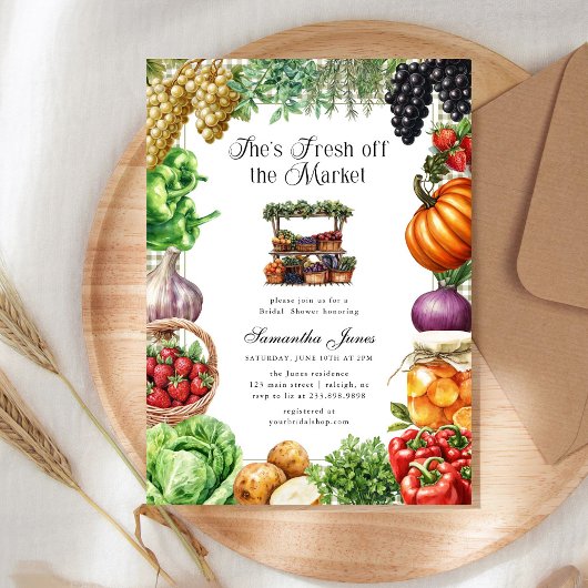 Invitation Elle est fraîche sortie du marché Gingham Baby Sho