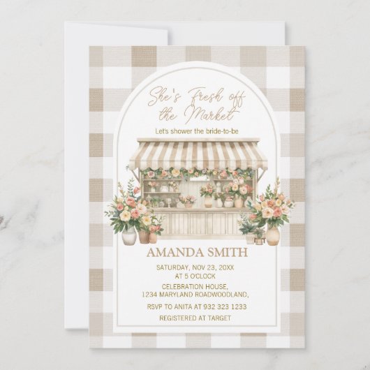 Invitation Elle est fraîchement arrivée sur le marché Gingham (Devant)