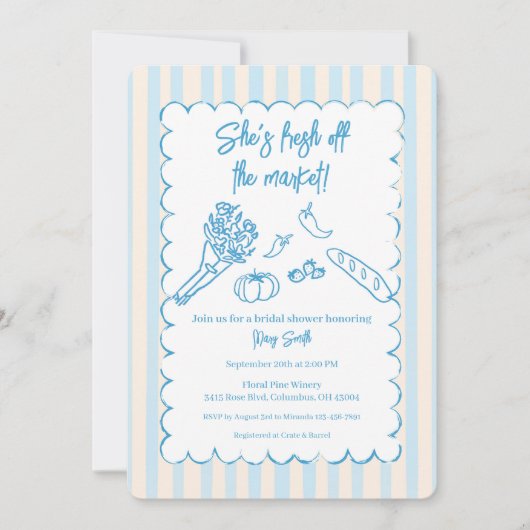 Invitation Elle est fraîchement sortie du marché Fête Prénupt (Devant)