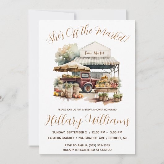 Invitation Elle est hors du marché ! Fête des mariées du marc (Devant)