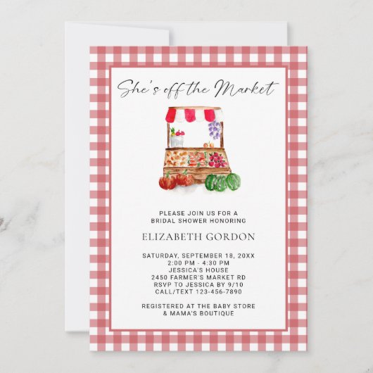 Invitation Elle est hors du marché Gingham Shower de Mariée (Devant)