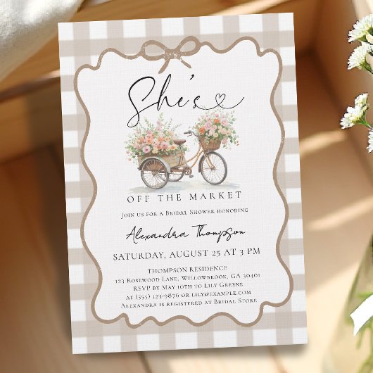 Invitation Elle est hors du marché Vélos Gingham Enterrement