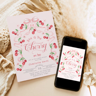 Invitation Elle est la cerise sur le Baby shower de l'arc ros