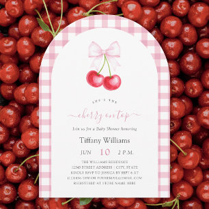 Invitation Elle est la cerise sur le gâteau Baby Shower rose 