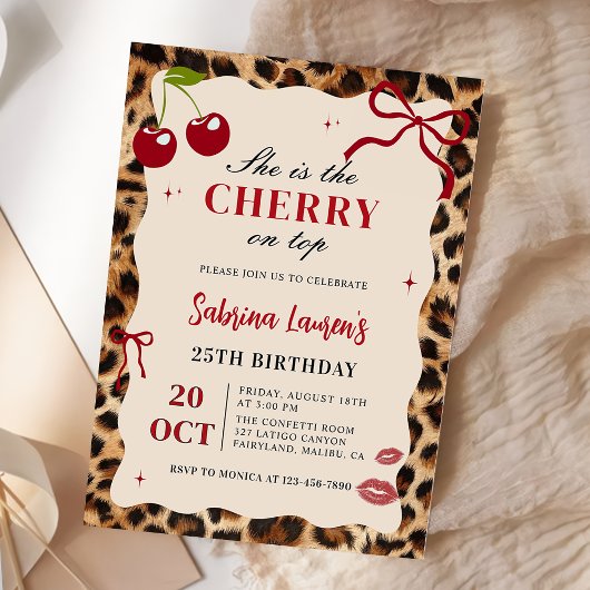 Invitation Elle est la cerise sur le gâteau Léopard Guépard A