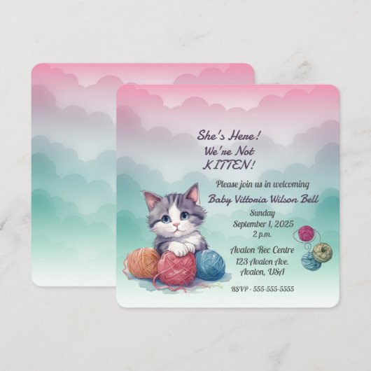 Invitation Elle est là Nous ne sommes pas Kitten Nuages Yarn (Devant / Derrière)