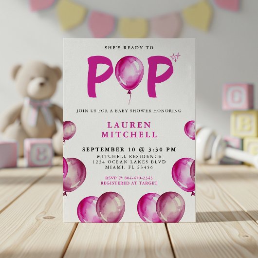 Invitation Elle est prête à faire des ballons Baby shower de