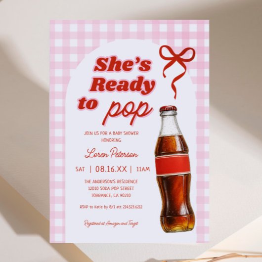 Invitation Elle est prête à faire du Baby shower de soda pour