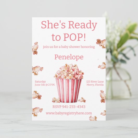 Invitation Elle est prête à faire du rose (Debout devant)