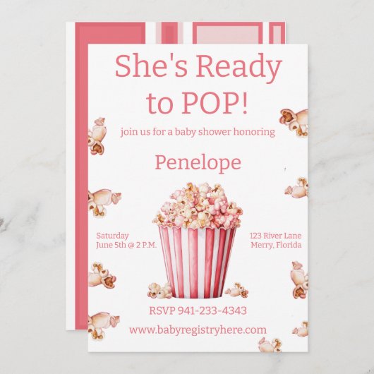 Invitation Elle est prête à faire du rose (Devant / Derrière)