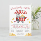 Invitation Elle est prête à POP ! Baby shower à thème Popcorn (Debout devant)