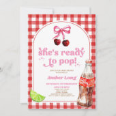Invitation Elle est prête à pop ! Baby shower cerise soda Pop (Devant)