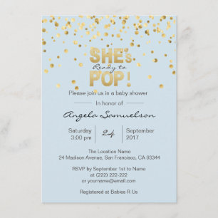 Invitation Elle est prête à POP Blue Gold Baby shower garçon