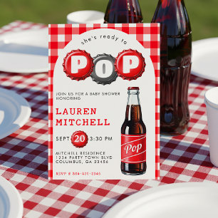 Invitation Elle est prête à pop de soda de Baby shower rouge