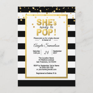 Invitation Elle est prête à POP Gold Baby shower Unisex
