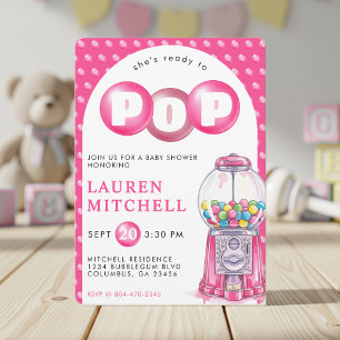 Invitation Elle est prête à taper Bubblegum Baby shower fille