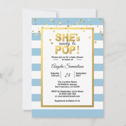 Invitation Elle est prête pour le Baby shower POP Gold BOY (Devant)