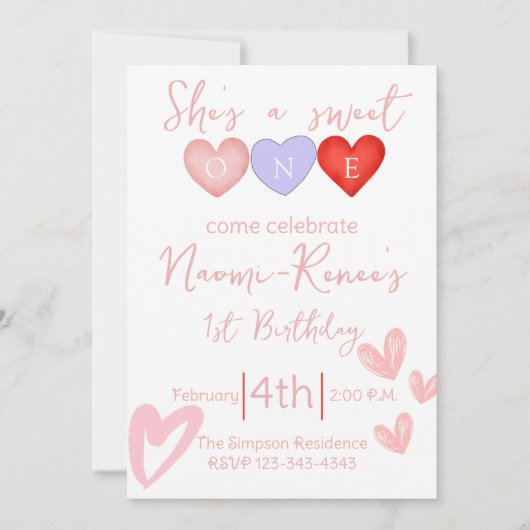 Invitation Elle est sucrée 1er anniversaire (Devant)