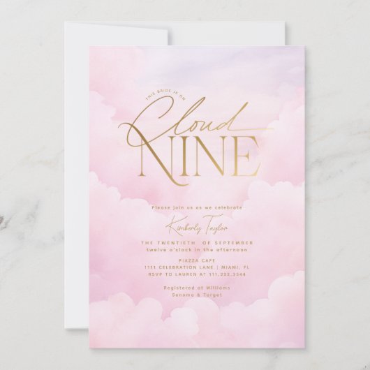 Invitation Elle est sur Cloud 9 Elegant Rose Fête des mariées (Devant)