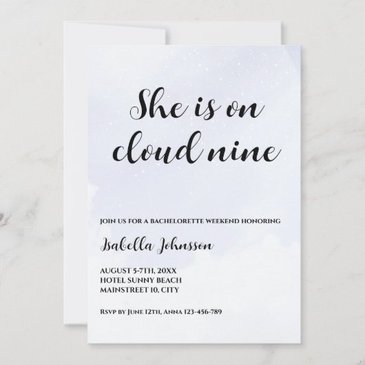 Invitation Elle Est Sur Cloud Neuf Bachelorette Week-End (Devant)