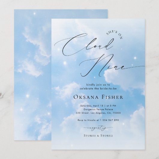 Invitation Elle est sur Cloud Nine | Fête des mariées des nua (Devant / Derrière)