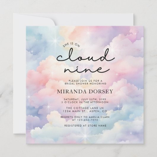 Invitation Elle est sur le nuage 9 Dreamy Stars Fête des mari (Devant)
