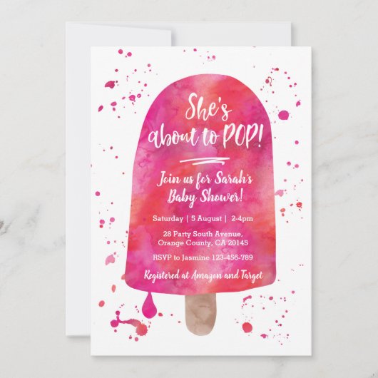 Invitation Elle est sur le point de POP Baby shower Popsicle (Devant)