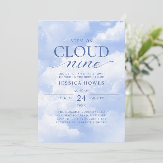 Invitation Elle est sur nuage neuf Fête des mariées bleue (Debout devant)