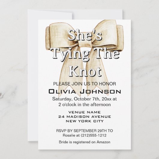 Invitation Elle est Tying Knot Linen Bow Fête des mariées (Devant)