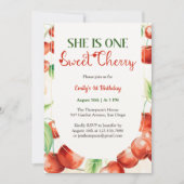 Invitation Elle Est Une Fille Bébée Cerise Douce 1er Annivers (Devant)