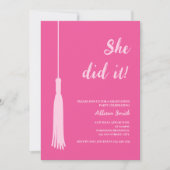 Invitation Elle L'A Fait Branché Chic Hot Pink Photo Graduati (Devant)