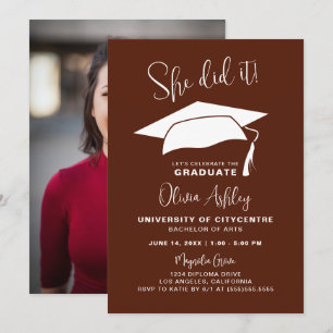 Invitation Elle L'A Fait Burgundy Photo Graduation