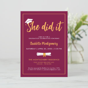 Invitation Elle L'A Fait Casquette Grad Burgundy Graduation P