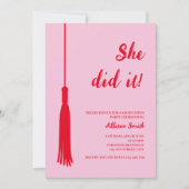 Invitation Elle L'A Fait Chic Tassel Rouge & Rose Photo Gradu (Devant)
