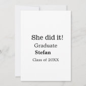 Invitation Elle l'a fait diplômée ajouter nom classe de texte (Dos)