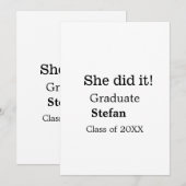 Invitation Elle l'a fait diplômée ajouter nom classe de texte (Devant / Derrière)
