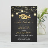 Invitation Elle L'A Fait ! Élégante Black Gold Graduation (Debout devant)