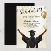 Invitation Elle L'A Fait Fête De Diplôme Féminin (Devant / Derrière)