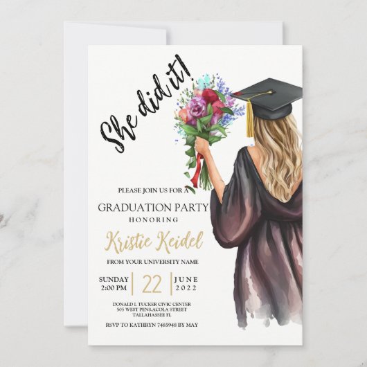 Invitation Elle l'a fait Graduation Party (Devant)