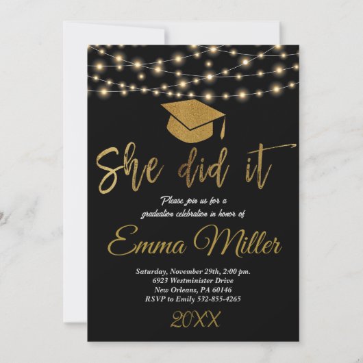 Invitation Elle L'A Fait Graduation Party (Devant)