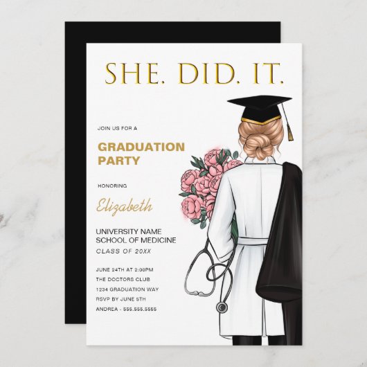 Invitation Elle L'A Fait Infirmier Les Diplômes De L'École Mé (Devant / Derrière)