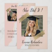Invitation Elle l'a fait photo de remise de diplômes (Devant / Derrière)